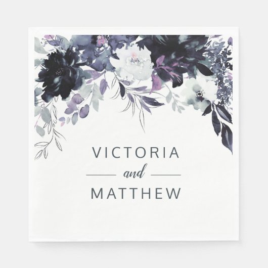 Serviette En Papier Nocturne Floral Frontière Mariage Monogramme Dîner (Devant)
