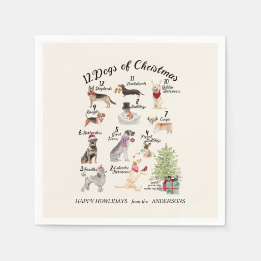 Serviette En Papier Noël 12 Chiens de Noël Signature de fête (Devant)