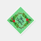 Serviette En Papier Noël 20xx Holly Red Berries Vert moderne (Coin)