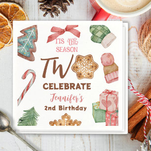 Serviette En Papier Noël 2e anniversaire Fête d'hiver rose fille