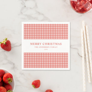 Serviette En Papier Noël à carreaux rouges minimaliste