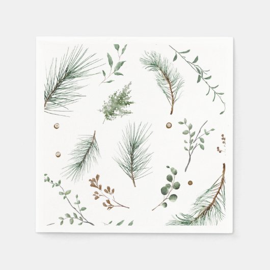 Serviette En Papier Noël À feuillage persistant Pine Trees Woods Cabin (Devant)