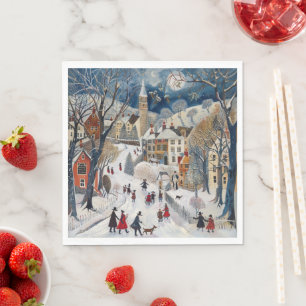 Serviette En Papier Noël à l'ancienne dans une petite ville