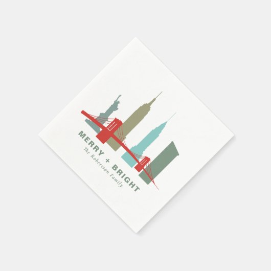Serviette En Papier Noël à New York, Architecture Skyline (Coin)