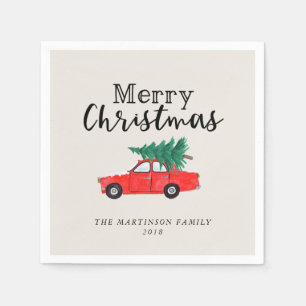 Serviette En Papier Noël agricole   Arbre frais coupé en voiture