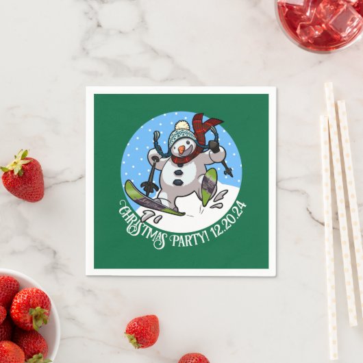 Serviette En Papier Noël Ajouter La Date Ski Snowman (En situation)