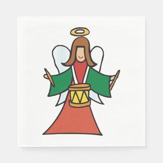Serviette En Papier Noël Angel Drummer Fête Musique Design (Devant)