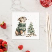 Serviette En Papier Noël Anglais Chien de Noël Arbre (En situation)