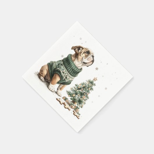 Serviette En Papier Noël Anglais Chien de Noël Arbre (Coin)