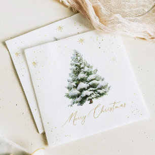 Serviette En Papier Noël arbre de pin et or