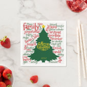 Serviette En Papier Noel arbre mot nuage rouge vert cadeau (En situation)