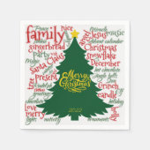 Serviette En Papier Noel arbre mot nuage rouge vert cadeau (Devant)