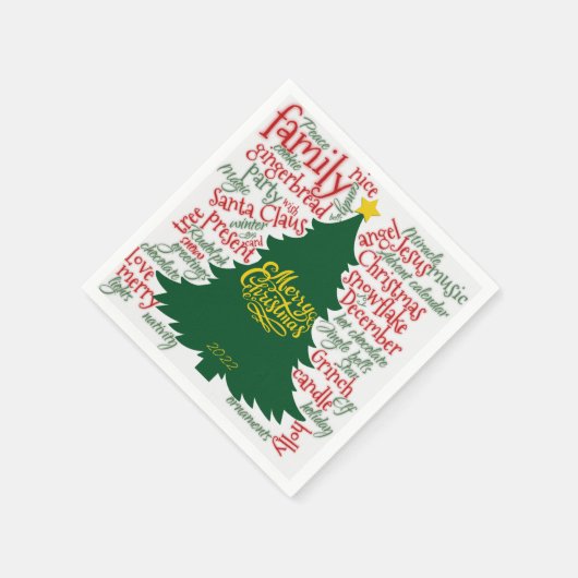 Serviette En Papier Noel arbre mot nuage rouge vert cadeau (Coin)