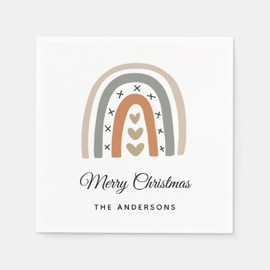 Serviette En Papier Noël arc-en-ciel brun beige gris blanc (Devant)