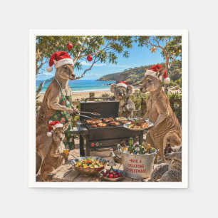 Serviette En Papier Noël au bord de la mer avec barbecue avec des kang