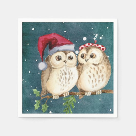Serviette En Papier Noël aux chouettes mignonnes (Devant)