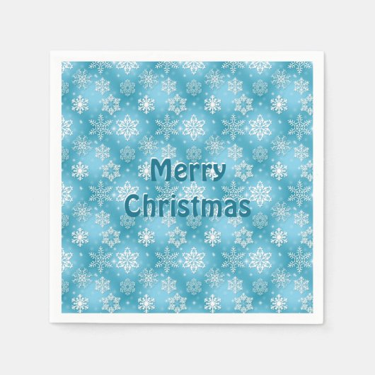 Serviette En Papier Noël aux flocs de neige blancs et aqua (Devant)