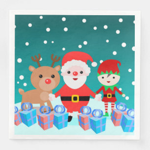 SERVIETTE EN PAPIER NOËL AVEC PÈRE NOËL ET SES AMIS