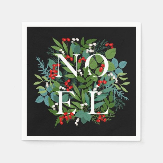 Serviette En Papier NOEL Berries Verdure à Noël noir (Devant)