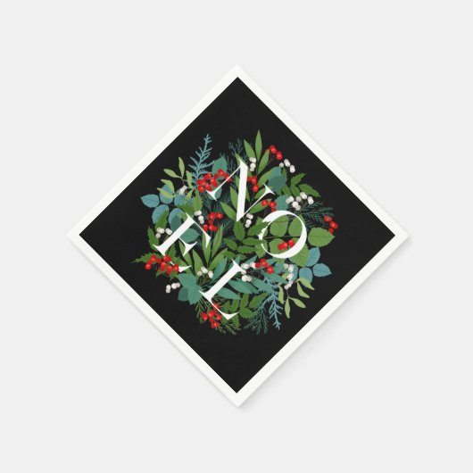 Serviette En Papier NOEL Berries Verdure à Noël noir (Coin)