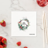 Serviette En Papier Noël Berries Wreath Joyeux Noël Typographie (En situation)