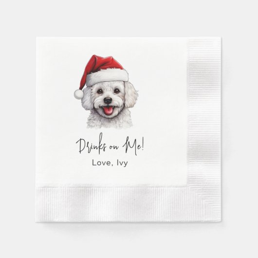 Serviette En Papier Noël Bichon Frise Chien Boit Sur Moi (Devant)