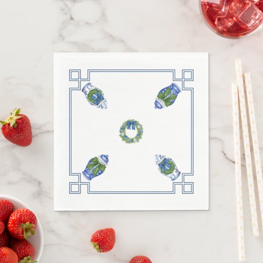 Serviette En Papier Noël blanc et bleu de la Chinoiserie (En situation)