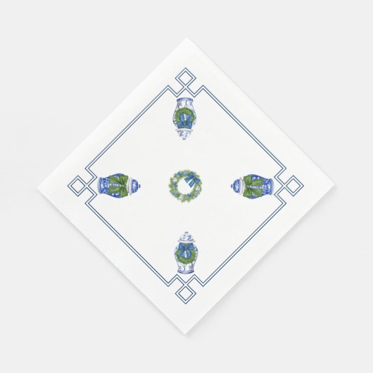 Serviette En Papier Noël blanc et bleu de la Chinoiserie (Coin)