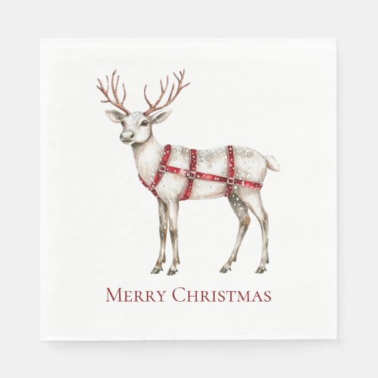 Serviette En Papier Noel Blanc Peppermenthe Cerf (Devant)