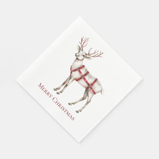 Serviette En Papier Noel Blanc Peppermenthe Cerf (Coin)
