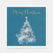 Serviette En Papier Noël bleu Arbre étoile Parties scintillant Noël (Devant)