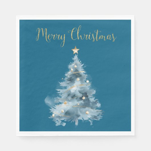 Serviette En Papier Noël bleu Arbre étoile Parties scintillant Noël (Devant)