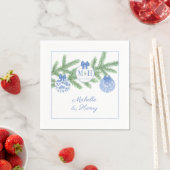 Serviette En Papier Noël Bleu Blanc Chinoiserie Monogramme Mariage (En situation)