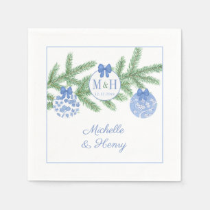 Serviette En Papier Noël Bleu Blanc Chinoiserie Monogramme Mariage