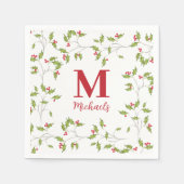 Serviette En Papier Noël Botanique Holiday Holly Berries Monogramme (Devant)