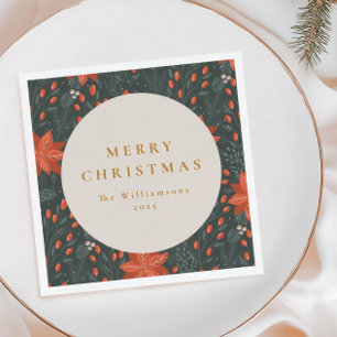 Serviette En Papier Noël Botanique Rouge Vintage Personnalisé
