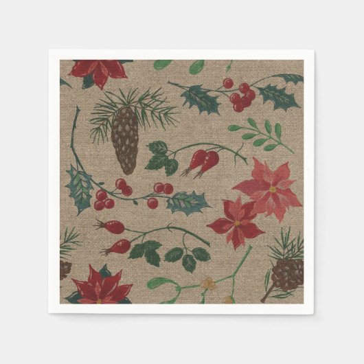 Serviette En Papier Noël botanique traditionnel (Devant)