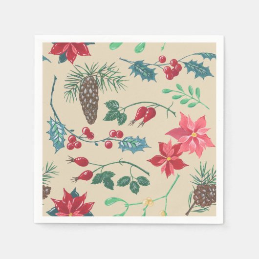 Serviette En Papier Noël botanique traditionnel (beige) (Devant)