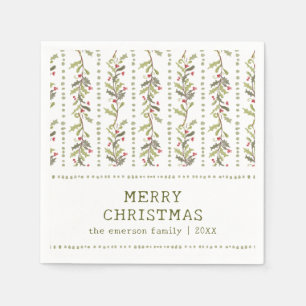 Serviette En Papier Noël Botanique Vert Rustique
