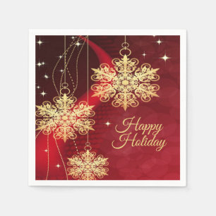 Serviette En Papier Noël cadeau Red Golden Snowflakes Holiday