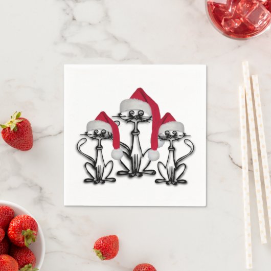 Serviette En Papier Noël Caroling Chats Joyeux Amusants (En situation)