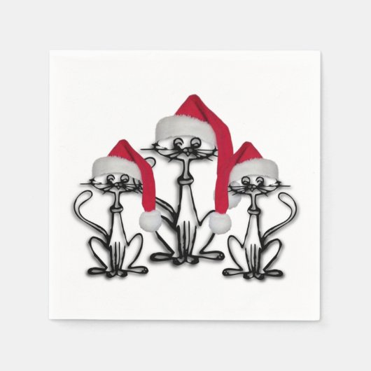 Serviette En Papier Noël Caroling Chats Joyeux Amusants (Devant)