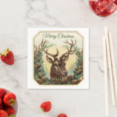 Serviette En Papier Noël Cerf Reindeer Holly Pine Cônes Rustique (En situation)