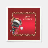 Serviette En Papier Noël Chat Noir Vacances Napkin (Devant)