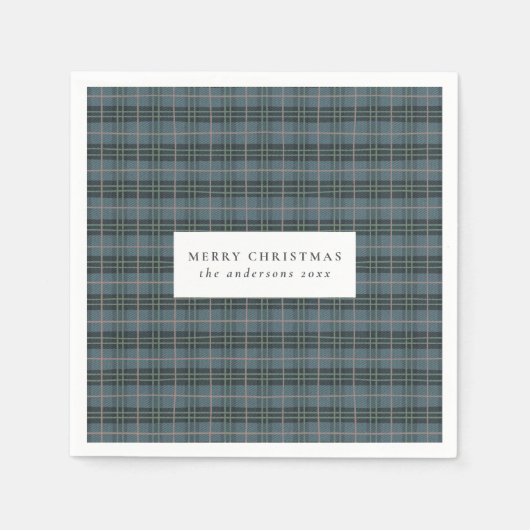 Serviette En Papier Noël classique bleu Tartan Plaid (Devant)