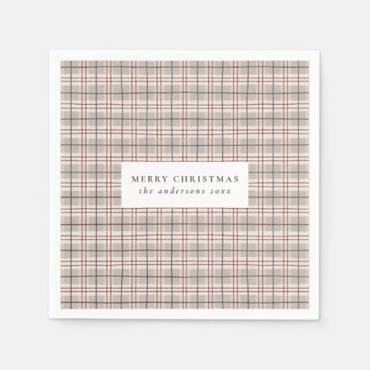 Serviette En Papier Noël Classique Tartan Beige Plaid (Devant)