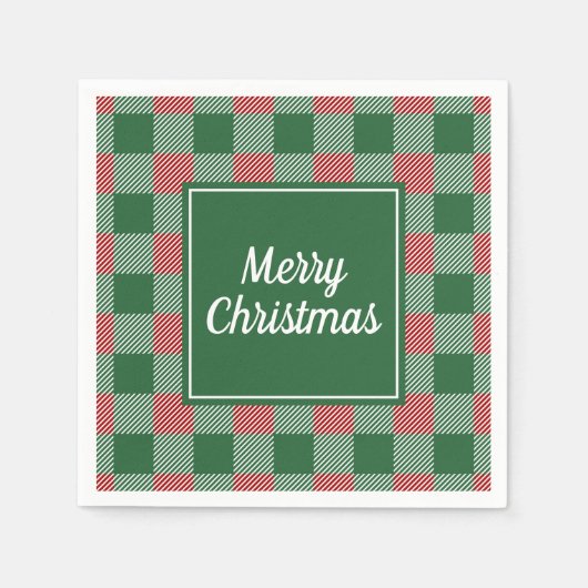 Serviette En Papier Noël Classique Vert Et Rouge Plaid (Devant)