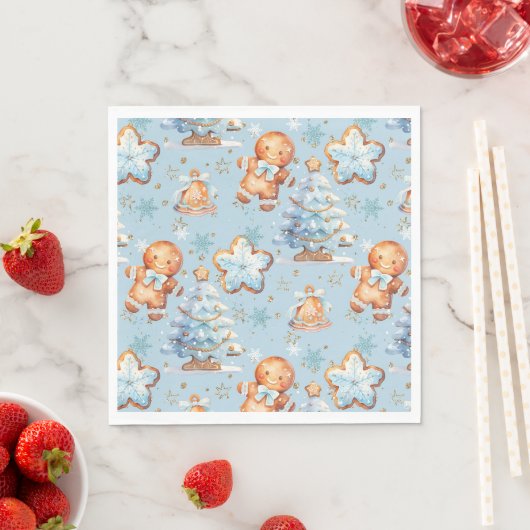 Serviette En Papier Noël Cookie pain d'épices homme bleu garçon annive (En situation)