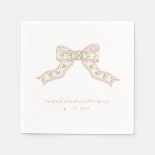 Serviette En Papier Noël Coquette Pink Green Bow Naples (Devant)