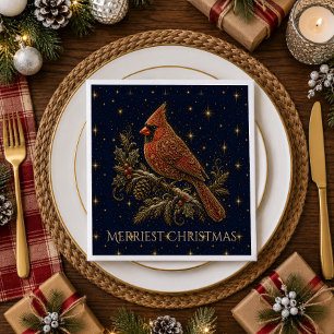 Serviette En Papier Noël dans les Étoiles Cardinal Rouge
